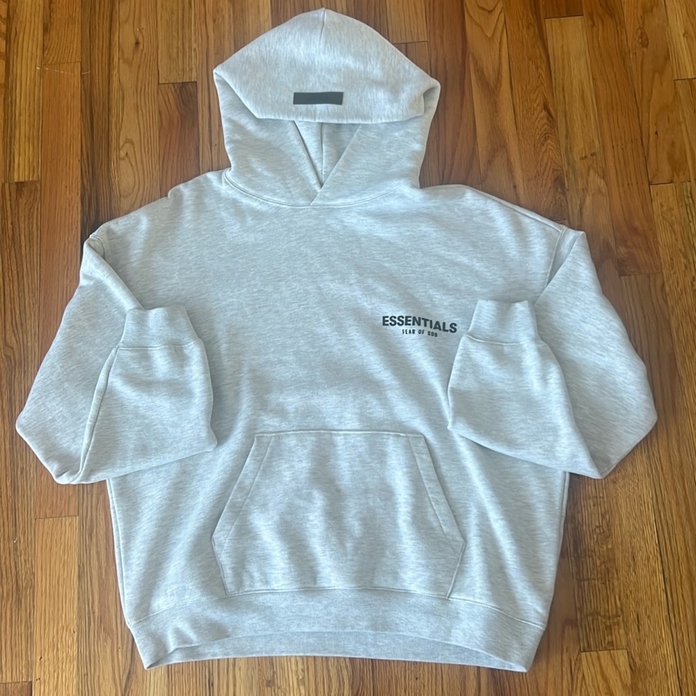 Brand New Fear of God hoodie in gray, men's S. StockX tag attached.
